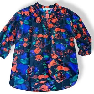 Milly Silk Blouse New floral print 3/4 longsleeve top shirt